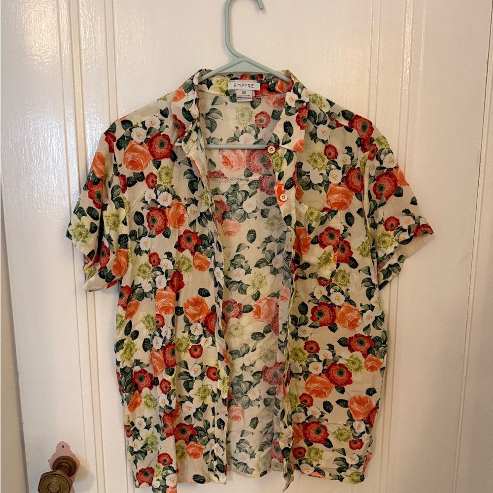 Empyre Floral Button-Up Shirt - Green, Orange, Cream